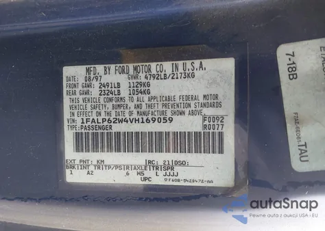 1997 Ford Thunderbird Lx from USA, damaged, VIN 1FALP62W4VH169059